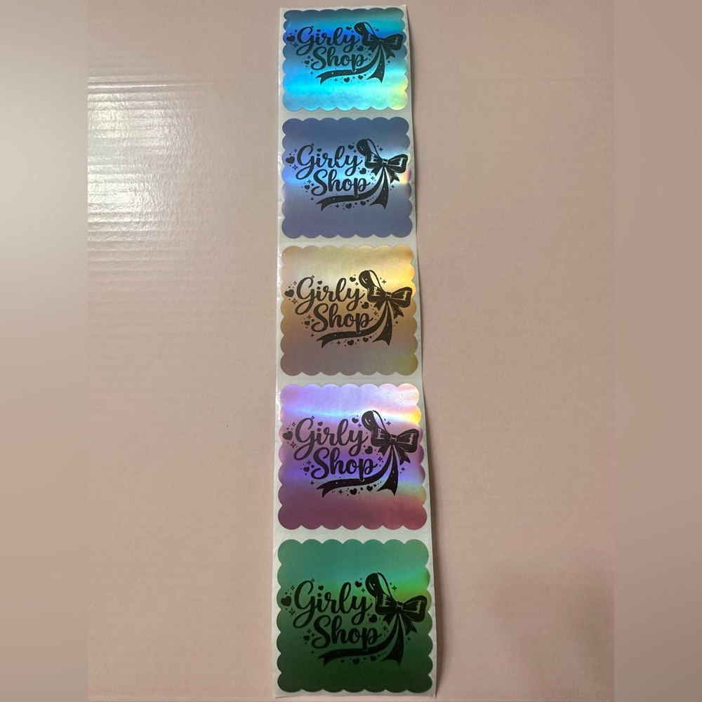 50 ct. Custom 2”x2” Holo Multi-Color Rainbow Square Scalloped Sticker Labels